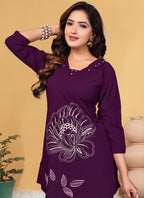 Prazu Fashion Purple Viscose Rayon Embroidery Thread Work Co-Ords Set - Distacart
