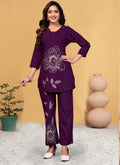 Prazu Fashion Purple Viscose Rayon Embroidery Thread Work Co-Ords Set - Distacart