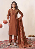 Prazu Fashion Brown Roman Silk Embroidered Sequence Work Kurta Set - Distacart
