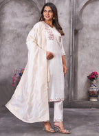 Prazu Fashion White Roman Silk Embroidered Sequence Work Kurta Set - Distacart