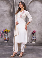 Prazu Fashion White Roman Silk Embroidered Sequence Work Kurta Set - Distacart
