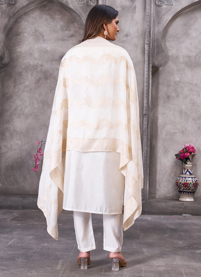 Prazu Fashion White Roman Silk Embroidered Sequence Work Kurta Set - Distacart