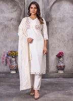 Prazu Fashion White Roman Silk Embroidered Sequence Work Kurta Set - Distacart