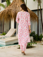 The52 Pink Women's Beautiful Printed Silk Blend Fabric with Straight Kurta, Pant and Dupatta Set - Distacart