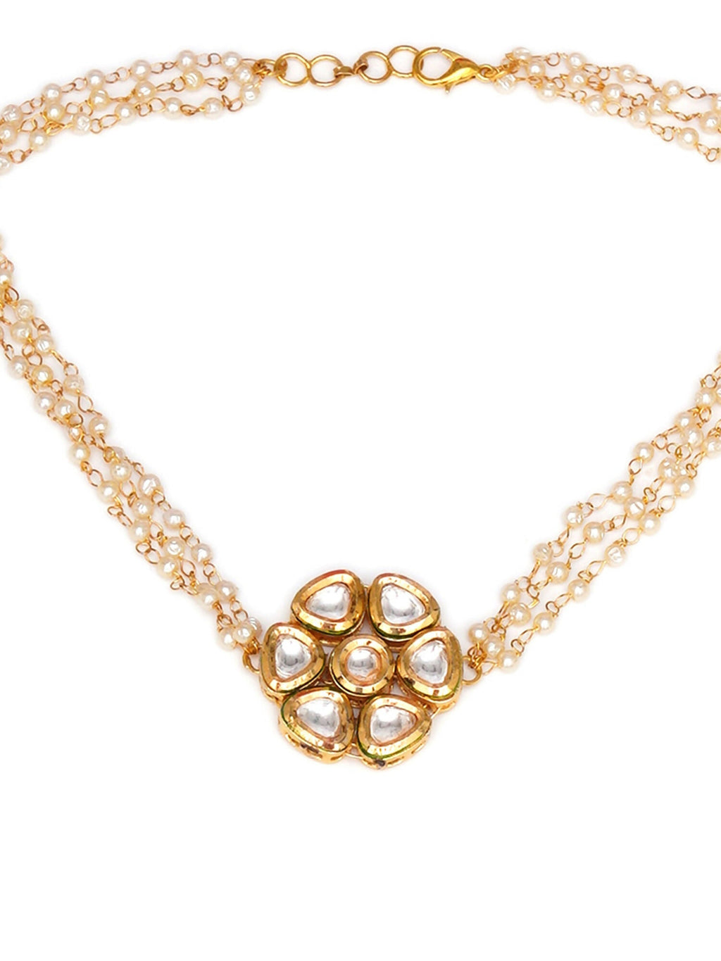 Kundan & Pearl Neckpiece (Gold) - Ruby Raang
