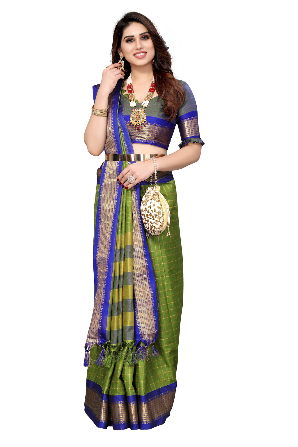 Vamika Weaving Parrot Green Cotton Silk Saree - Distacart