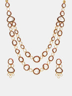 Ruby Raang 22k Gold Polished Red Meenakari Kundan Layered Necklace With Earrings & Maang Tikka