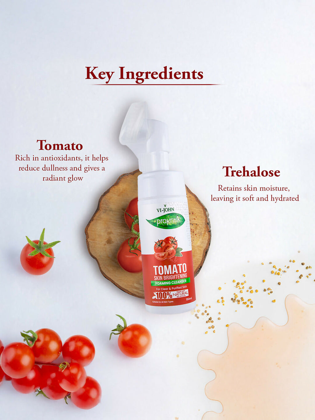 VI-JOHN Prakritik Tomato Skin Brightening geling For Detans,100% Natural Bio Actives Face Wash - Distacart