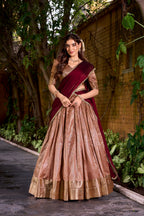 Evanik Traditional Peach Dupion Silk With Zari Weaving Work Lehenga Choli - Distacart