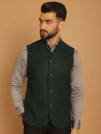 Even Apparels Pure Wool Nehru Jacket - Green