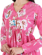 Jaitra Apparels Pink Printed Pure Cotton Full Sleeves Peplum Top