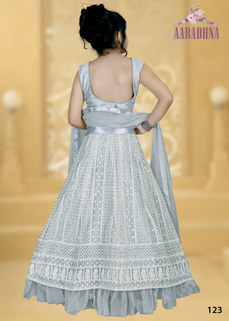 Wedding Designer Prussianblue Net Kidswear Lahenga - Aaradhna