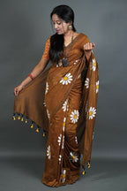 Exclusive Collection Brown Pure Cotton Saree With Sunflower Design - Distacart