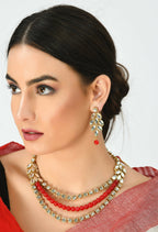Mominos Fashion Johar Kamal Handicraft Finish White & Red Pearls Choker For Women (White/Red) - Distacart