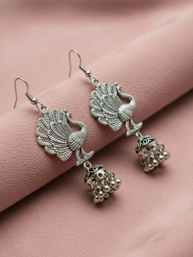 NVR Women Peacock Design German Silver Oxidised Jhumka Earrings - Distacart
