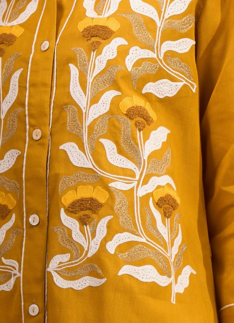 Joban Fashion Mustard Cotton, Linen Embroidered Readymade Cord Set - Distacart