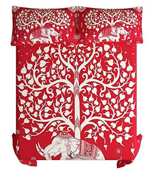 Vamika Printed Cotton Red Color Bedsheet With Pillow Covers (LEOC_SKHTY_RED)