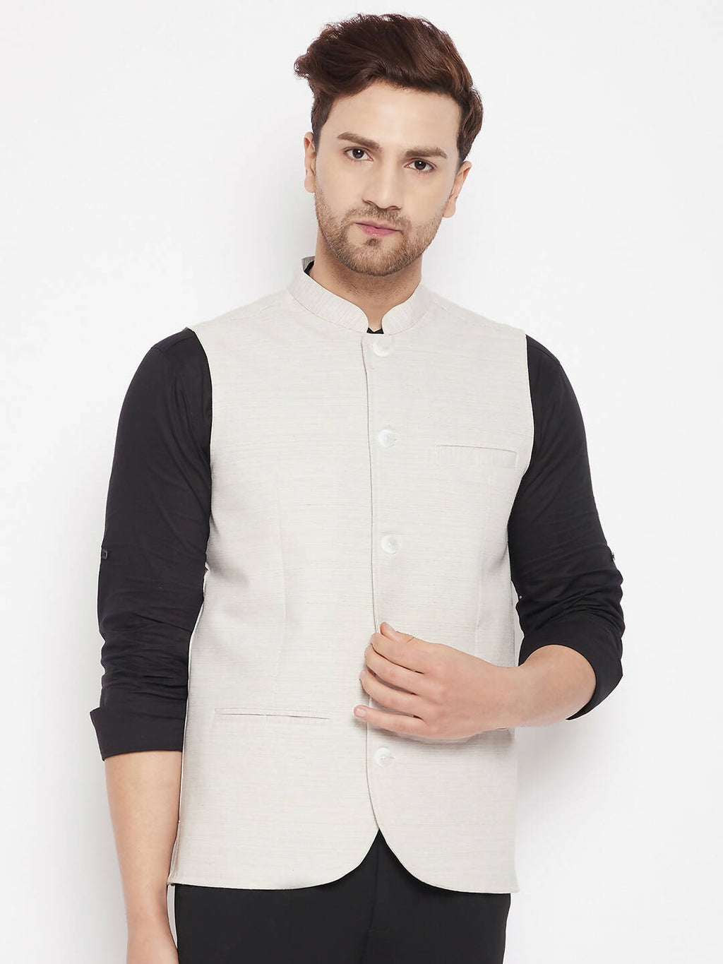 Even Apparels Cream Merino Men Woven Nehru Jacket BF504 - Distacart