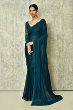 Teal Silk Solid Saree With Blouse Piece - Purvi