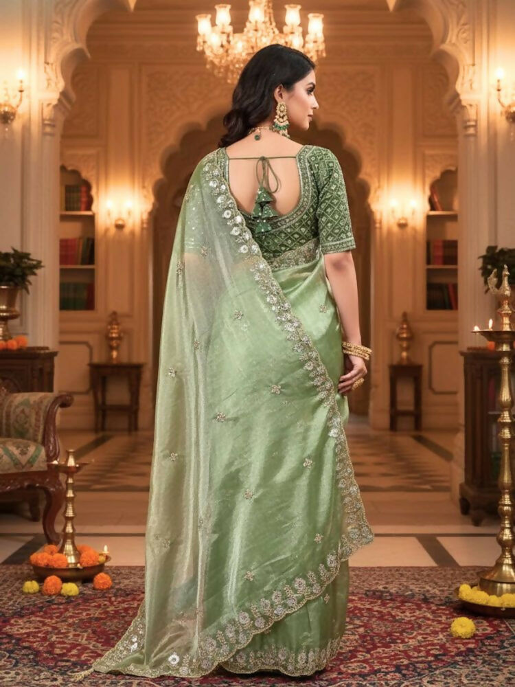 Joban Fashion Mehndi Fandy Satin Silk Party Wear Sarees - Distacart