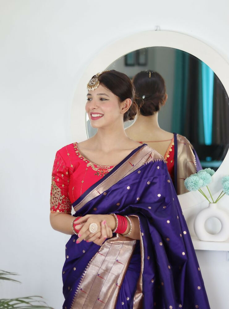 Voilet Woven Jacquard Designer Embroidery Work Party Wear Saree - Parampara