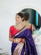 Voilet Woven Jacquard Designer Embroidery Work Party Wear Saree - Parampara