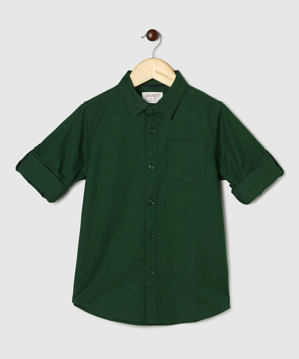 Manet Boys Full Sleeves Solid Shirt - Green