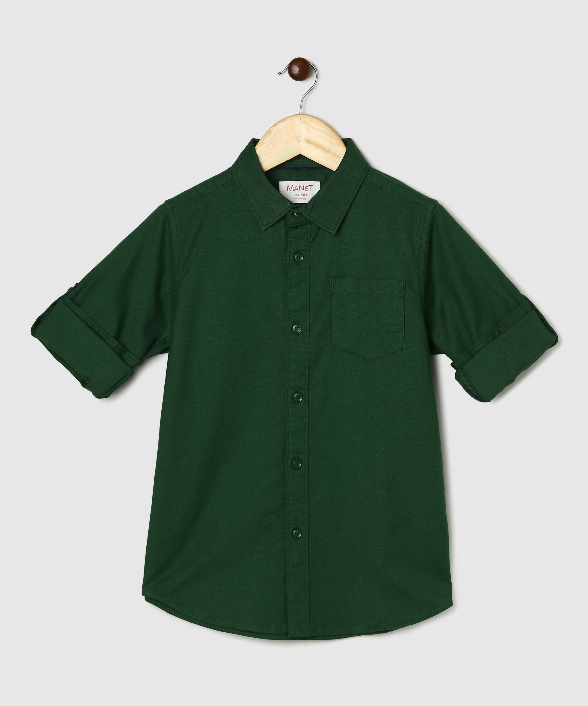 Manet Boys Full Sleeves Solid Shirt - Green