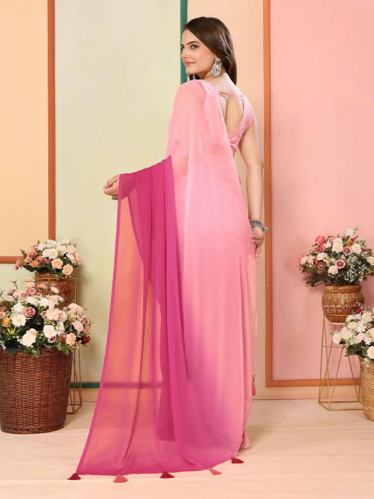 Pink Georgette Pedding Color Printed Ready To Wear Saree - Aalaya