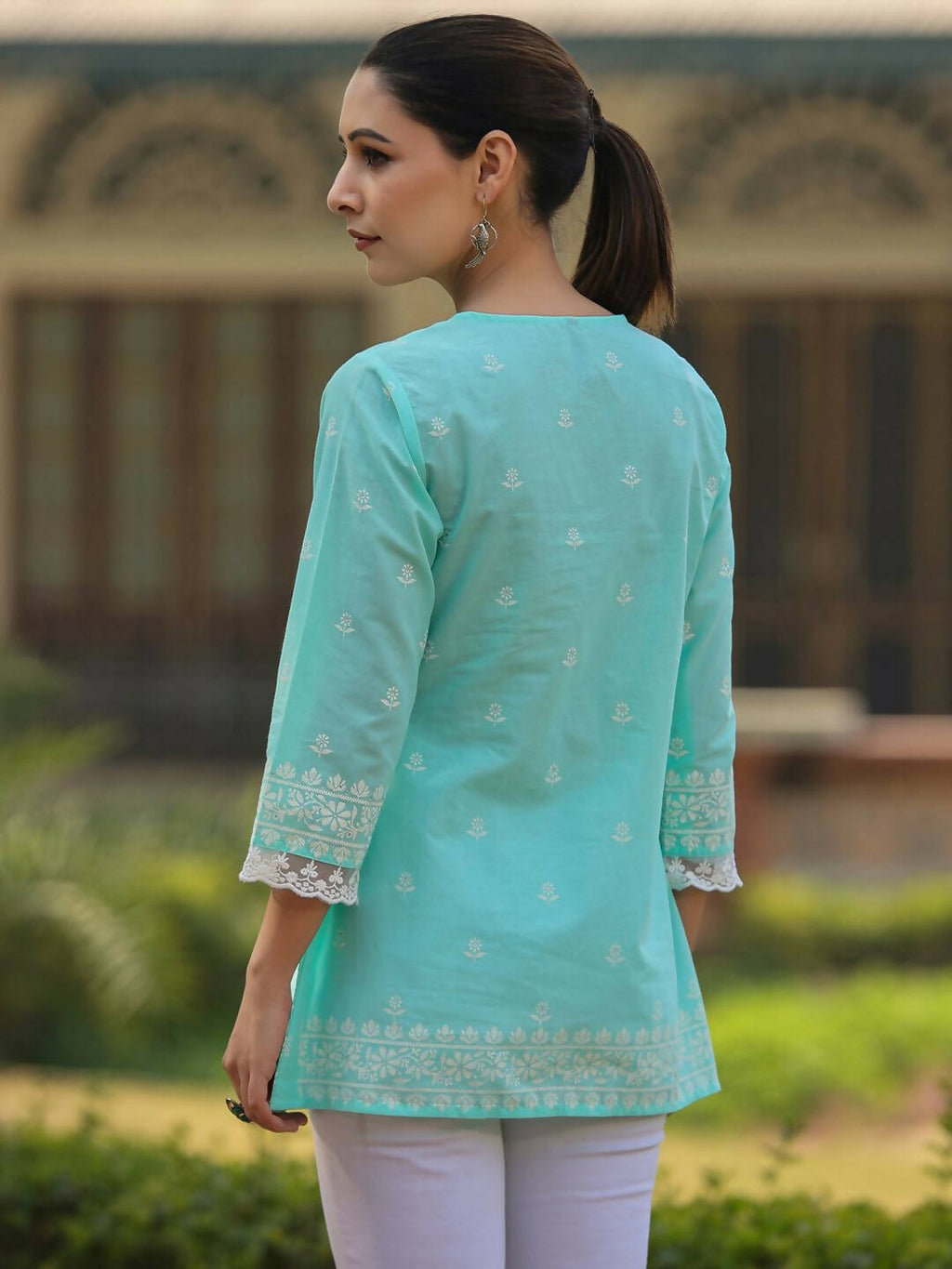 Juniper Women's Aqua Cambric Floral Printed Tunic - Distacart