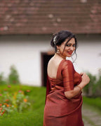 DEIANA'S Beautiful Designer Golden zari Soft Lichi Silk Saree - Maroon