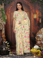Shree Shyam Fashion Linen Cotton Cream Saree - Distacart