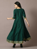 Myshka Women's Green Solid Silk Anarkali Party Kurta