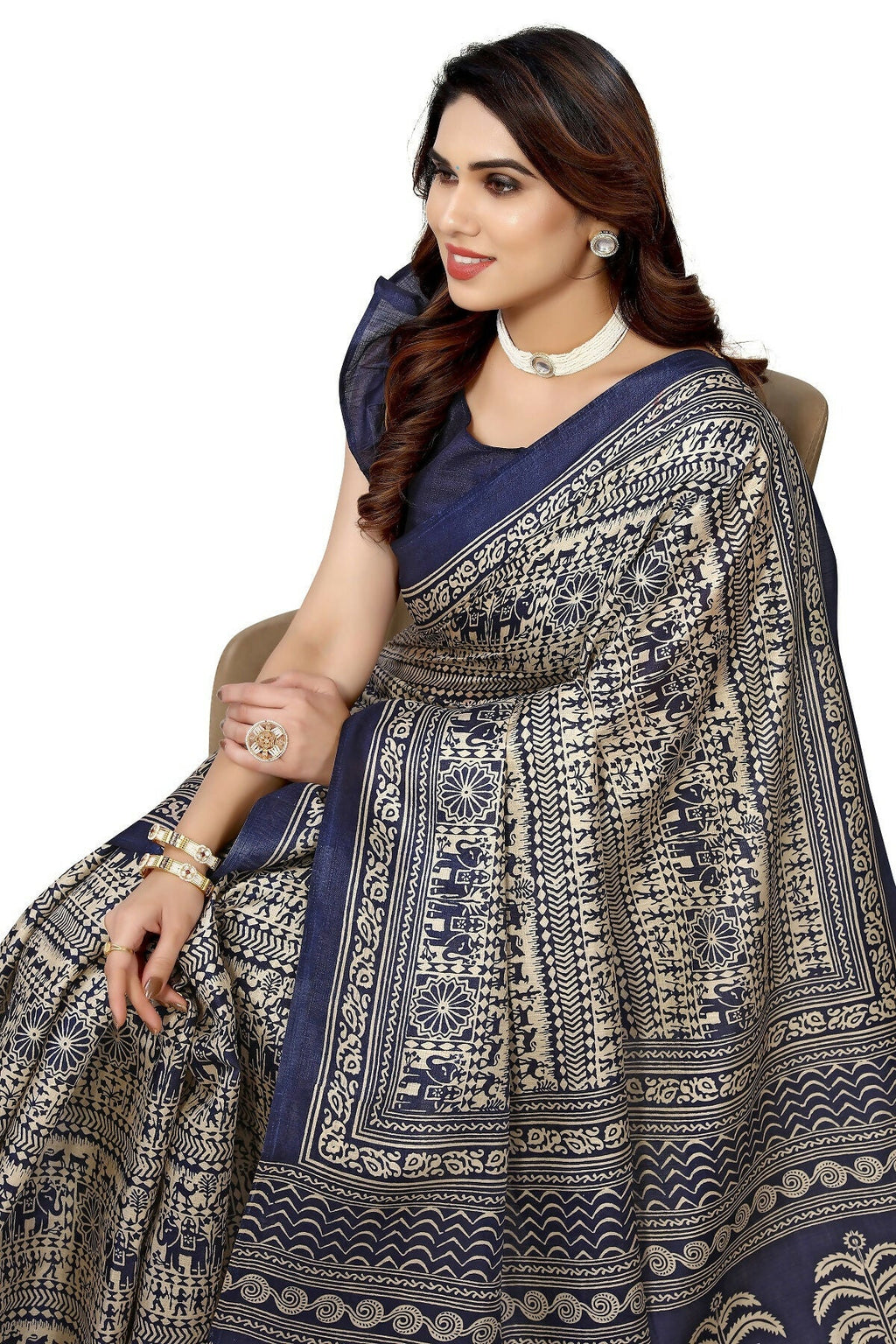 Vamika navy Printed Art Silk Saree