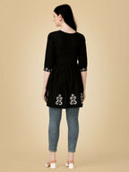 Jyoti Fashion Women's Black Viscose Rayon Embroidered Casual Top