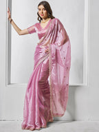 Pink Burburry silk Designer Embroidery Work Saree - Shezlin