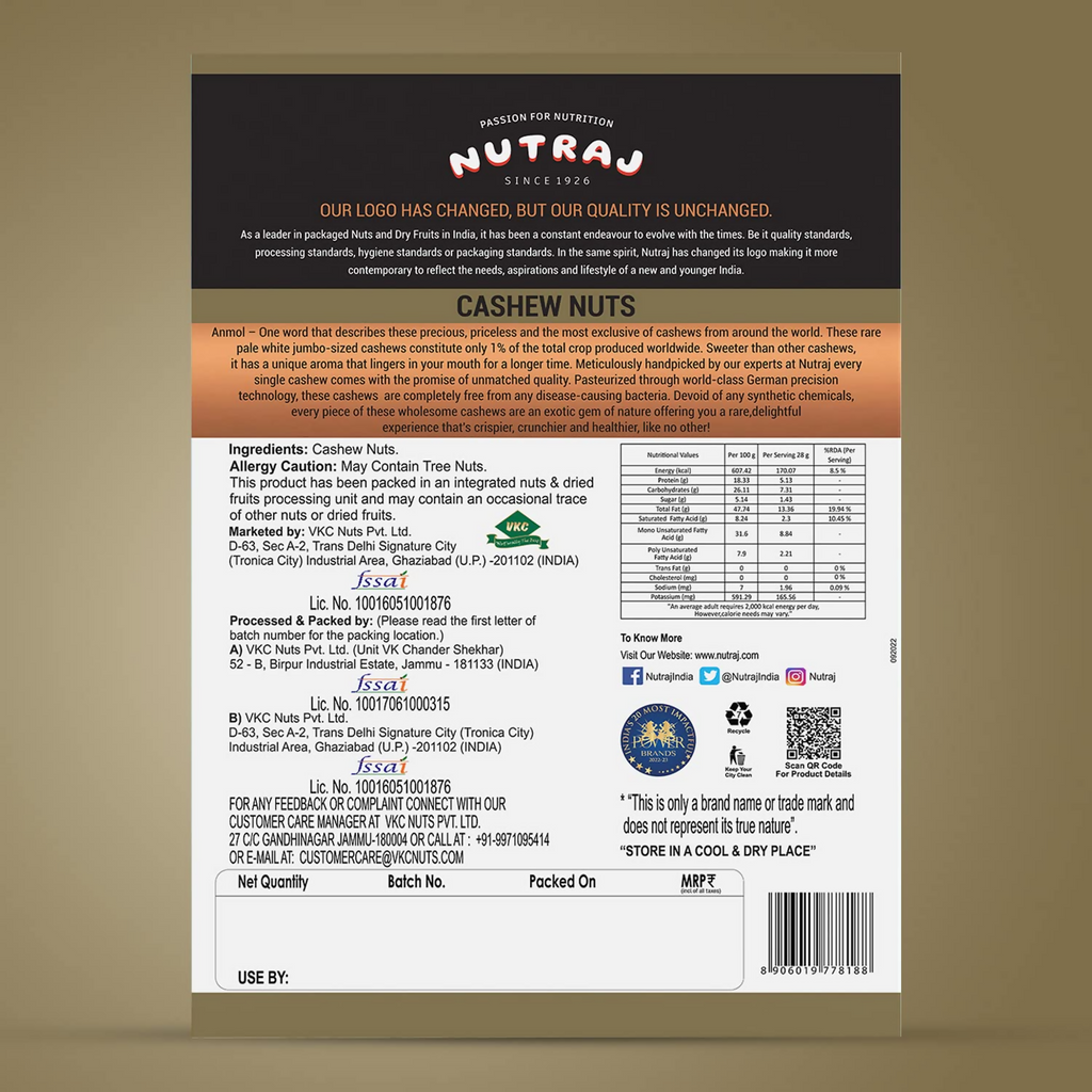 Nutraj Anmol Cashew Nuts (Jumbo Size Kaju)