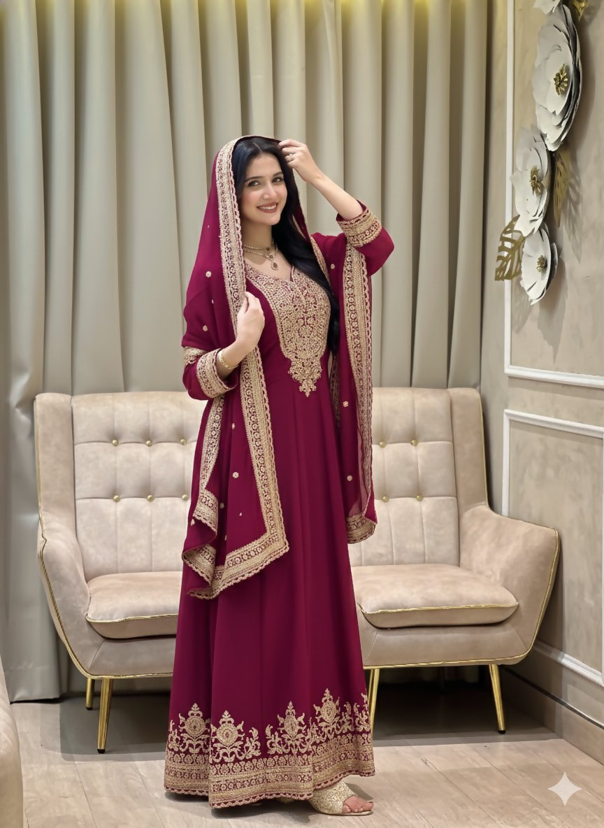 Teeya Creation Rani Color Faux Georgette Embroidery Work Long Party Wear Gown - Distacart