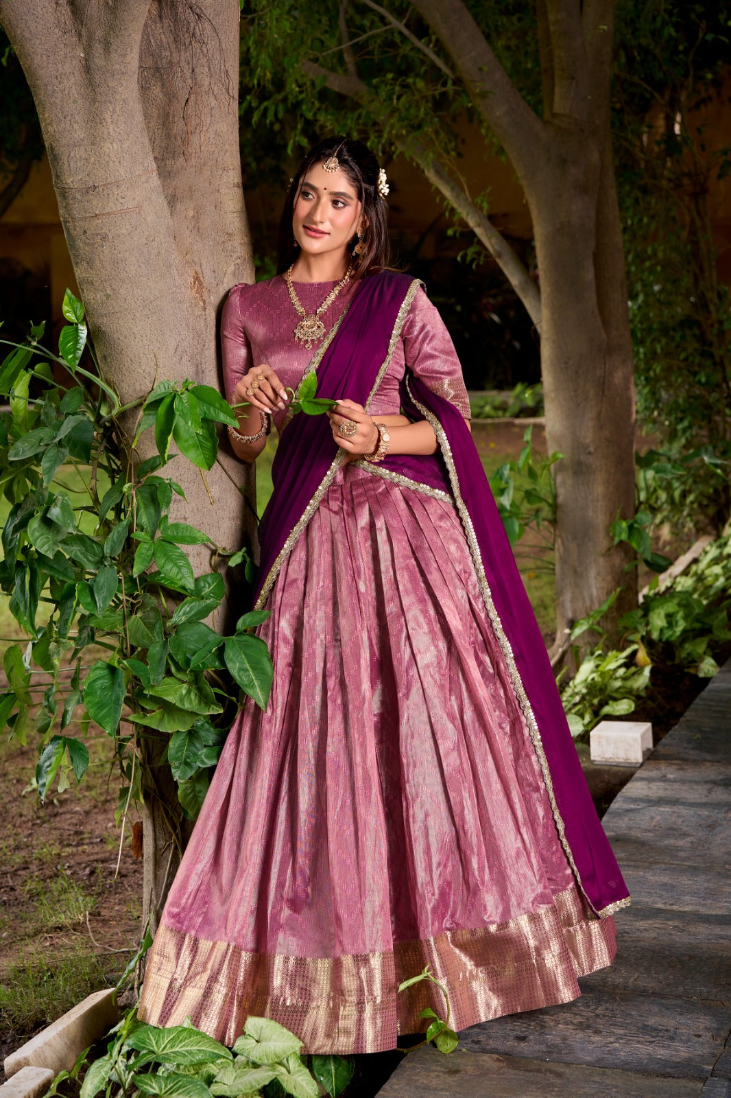 Evanik Traditional Pink Dupion Silk With Zari Weaving Work Lehenga Choli - Distacart