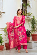 The52 Women Gorgeous Chanderi Cotton Fabric Straight Kurta, Pant and Dupatta Set - Distacart