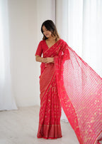 Lorenvalley Fashion Pink Solo Georgette Superb Finishing Foils Print & Fancy Zalar Lace in Border Saree with Blouse - Distacart