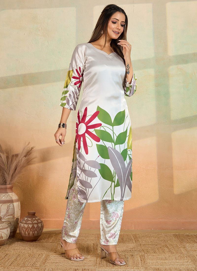 Prazu Fashion Off White Printed Cotton Reyon Kurta Pant Set - Distacart