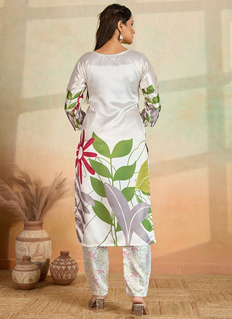 Prazu Fashion Off White Printed Cotton Reyon Kurta Pant Set - Distacart