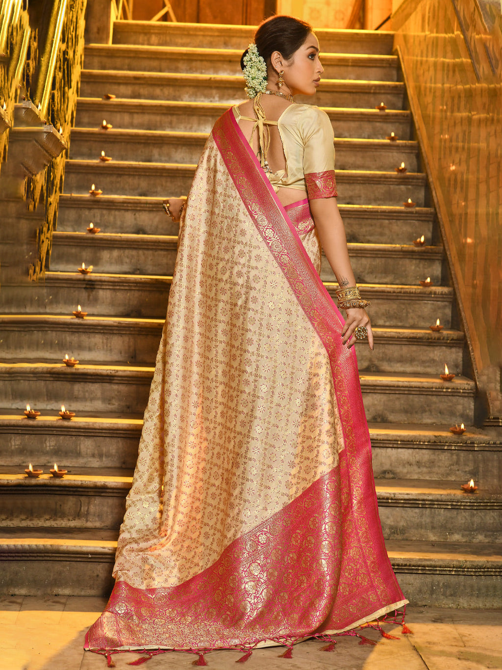 Anaita Off White Banarasi Saree With Blouse Piece - Distacart