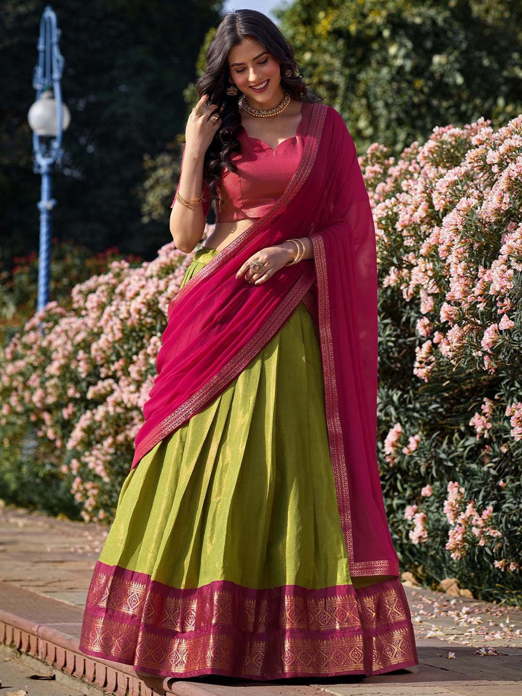 Lorenvalley Green Kanchipuram Zari Weaving Work Lehenga Choli with Dupatta
