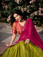Lorenvalley Green Kanchipuram Zari Weaving Work Lehenga Choli with Dupatta