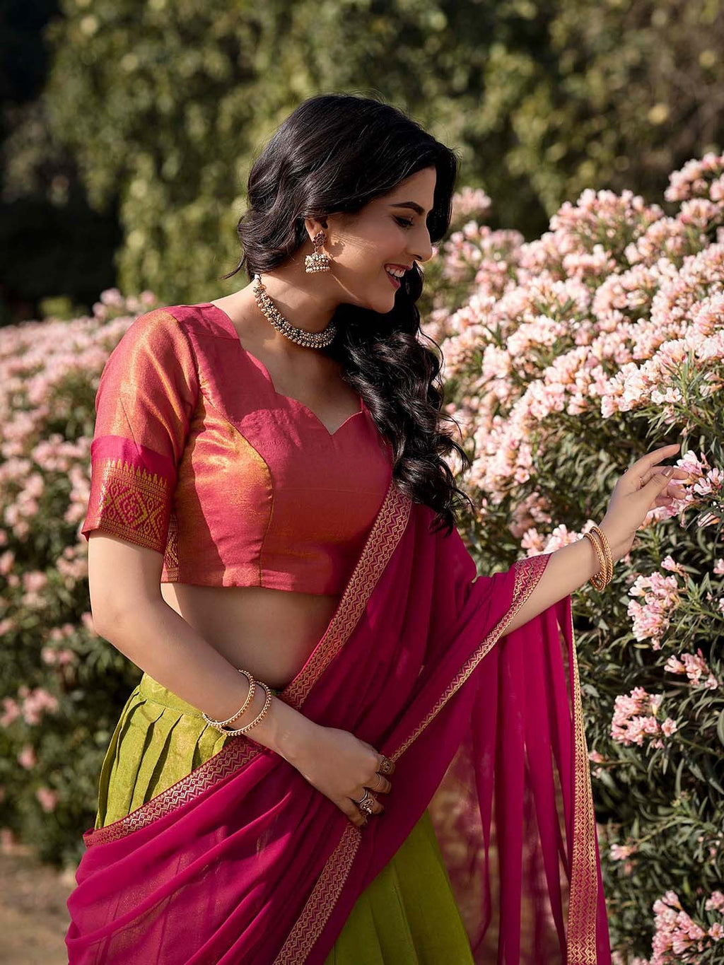 Lorenvalley Green Kanchipuram Zari Weaving Work Lehenga Choli with Dupatta