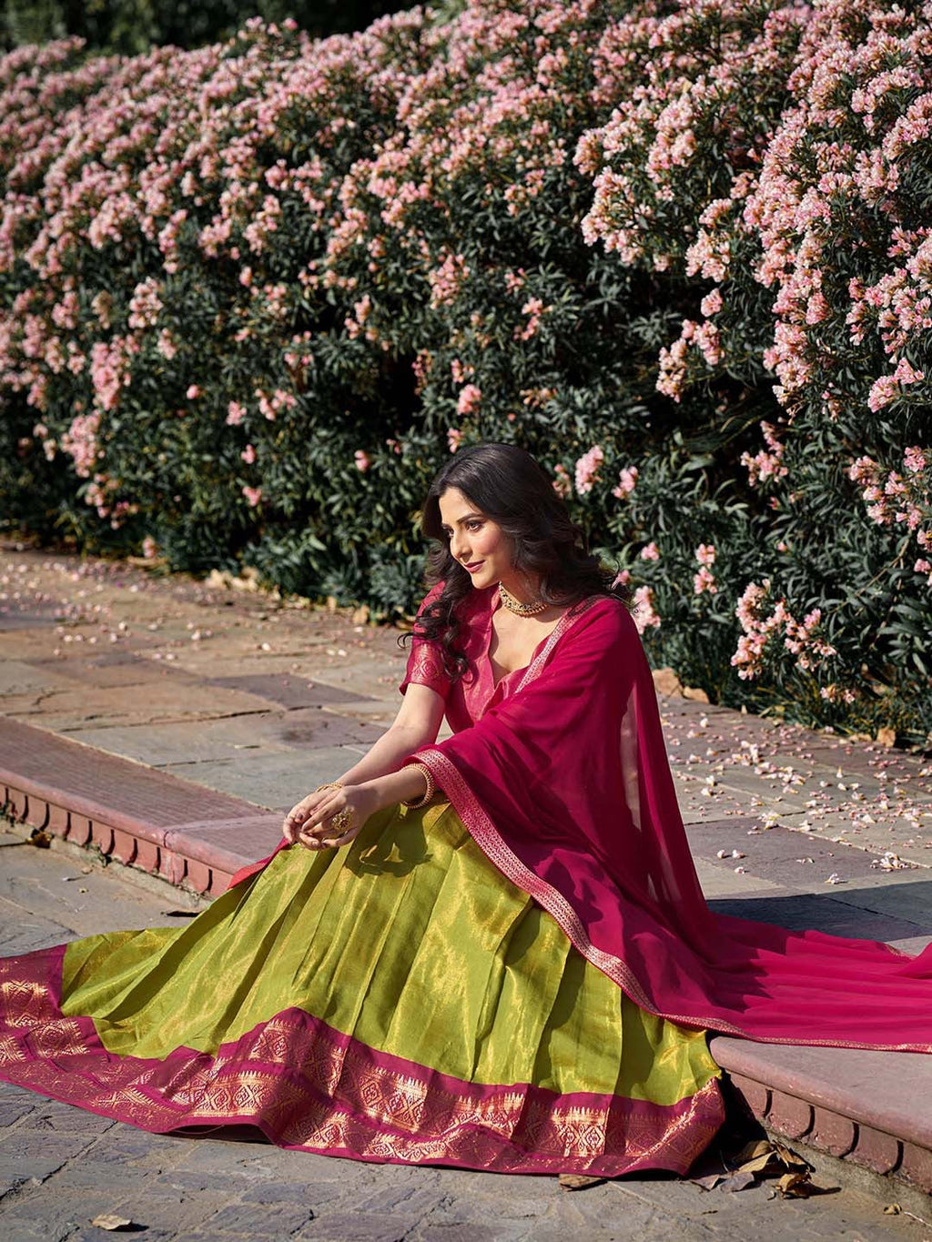 Lorenvalley Green Kanchipuram Zari Weaving Work Lehenga Choli with Dupatta