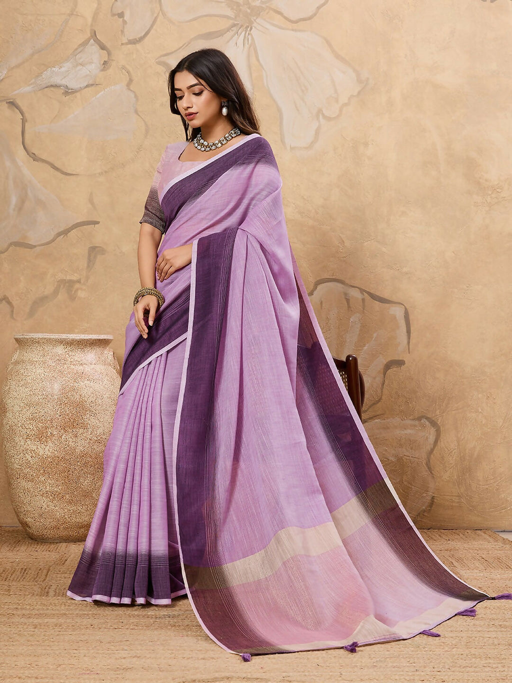 Shree Shyam Fashion Purple Linen Saree - Distacart