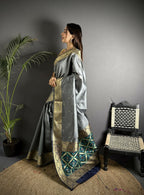 Joban Fashion Grey Banarasi Cotton Silk Woven Saree - Distacart